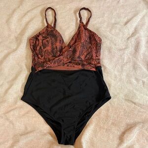 Kona Sol Rust Snake-Print & Black One-Piece Swimsuit
